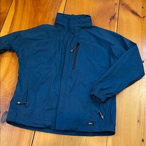 REI Boys 16-18 Blue E1 Elements Waterproof Rain Jacket Hooded